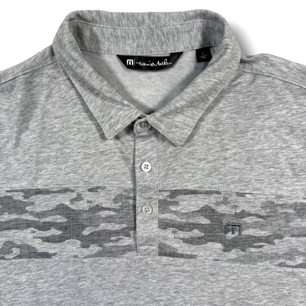 Travis Mathew Camo Stripe Short Sleeve Polo Shirt Large Mens Heather Gray
